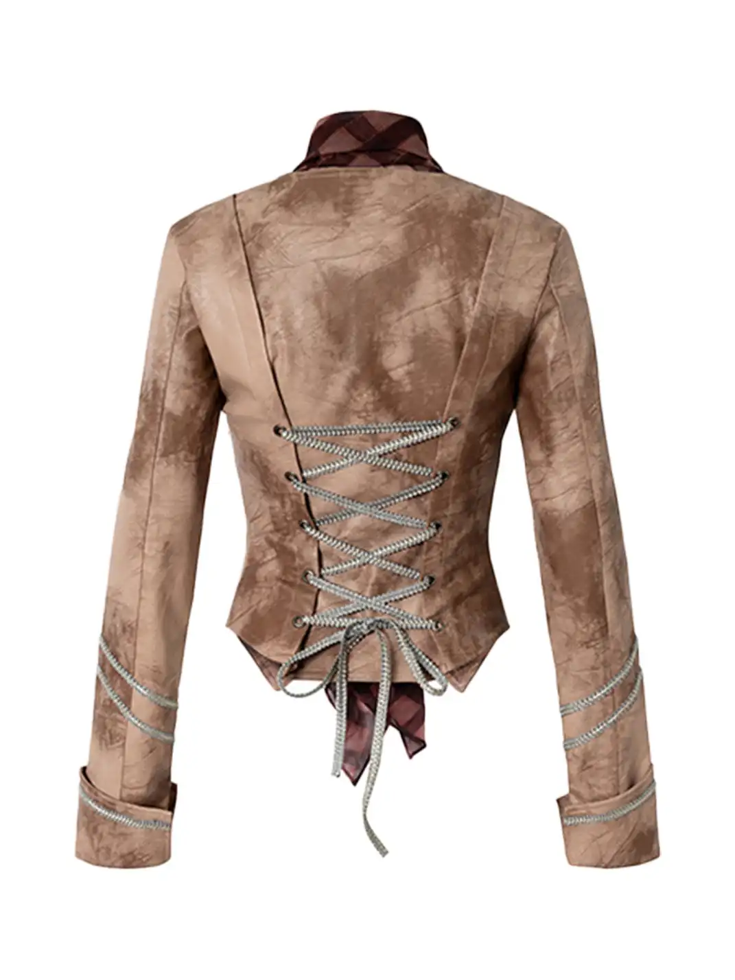 NO ROMANCE | Vintage Chiffon Patchwork Knight PU Jacket