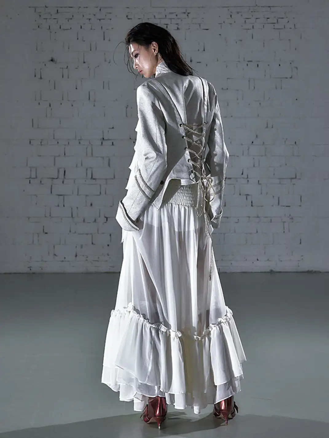 NO ROMANCE | Vintage Chiffon Patchwork Knight PU Jacket