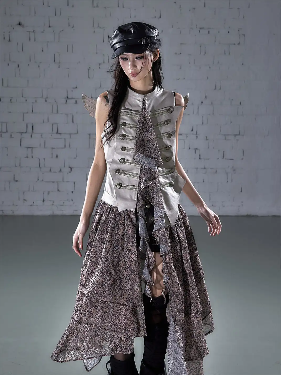 NO ROMANCE | Spliced Leather Leopard Print Irregular Dress