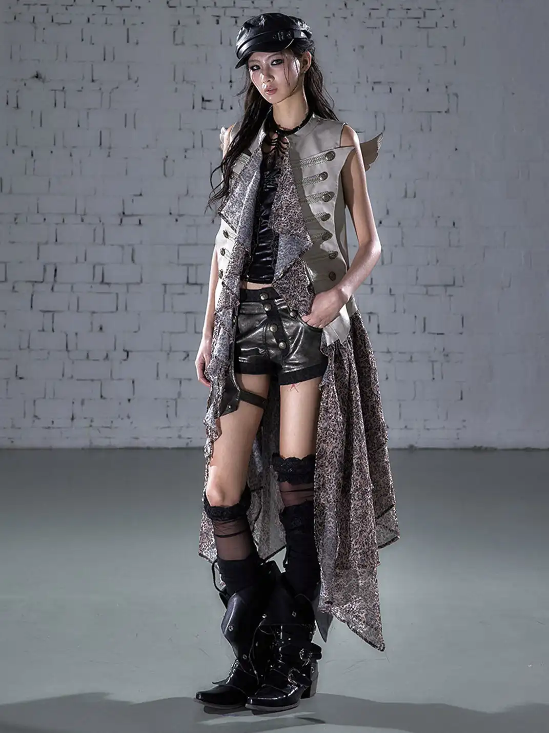 NO ROMANCE | Spliced Leather Leopard Print Irregular Dress