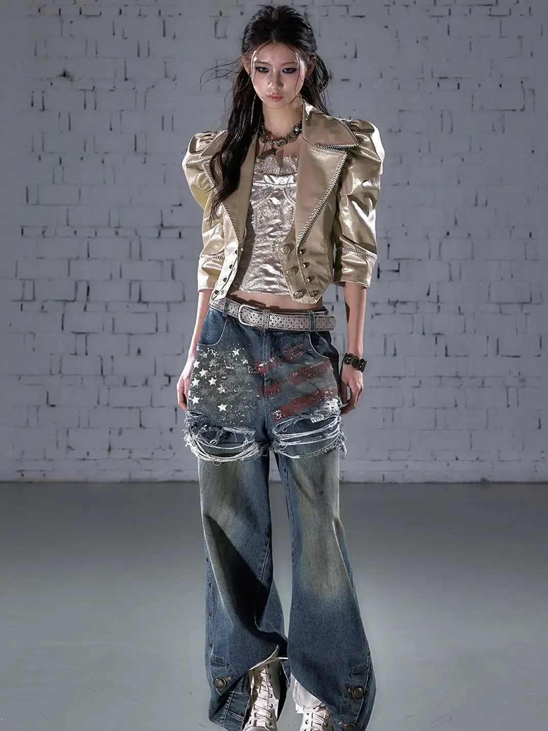 NO ROMANCE | Heavy-Duty Large Lapel Puff Sleeve Cropped Leather Jacket