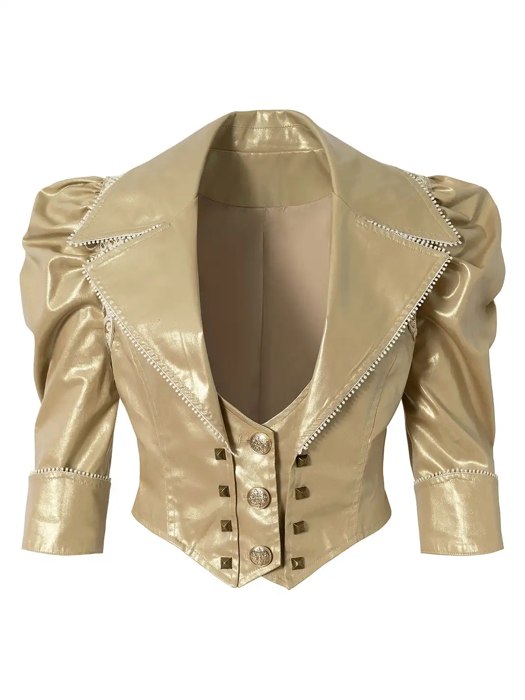NO ROMANCE | Heavy-Duty Large Lapel Puff Sleeve Cropped Leather Jacket