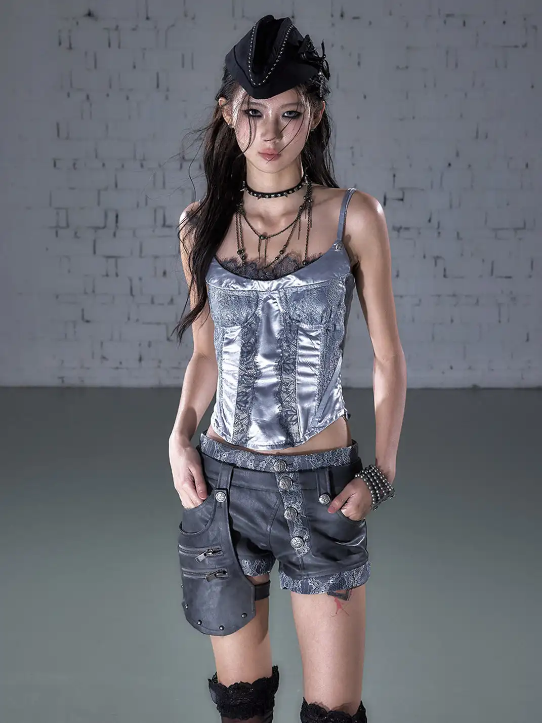 NO ROMANCE | Lace Satin Trim Fake Two-Piece Camisole Vest