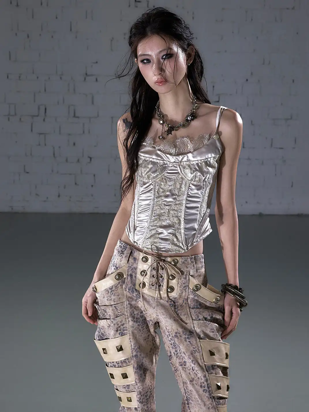 NO ROMANCE | Lace Satin Trim Fake Two-Piece Camisole Vest