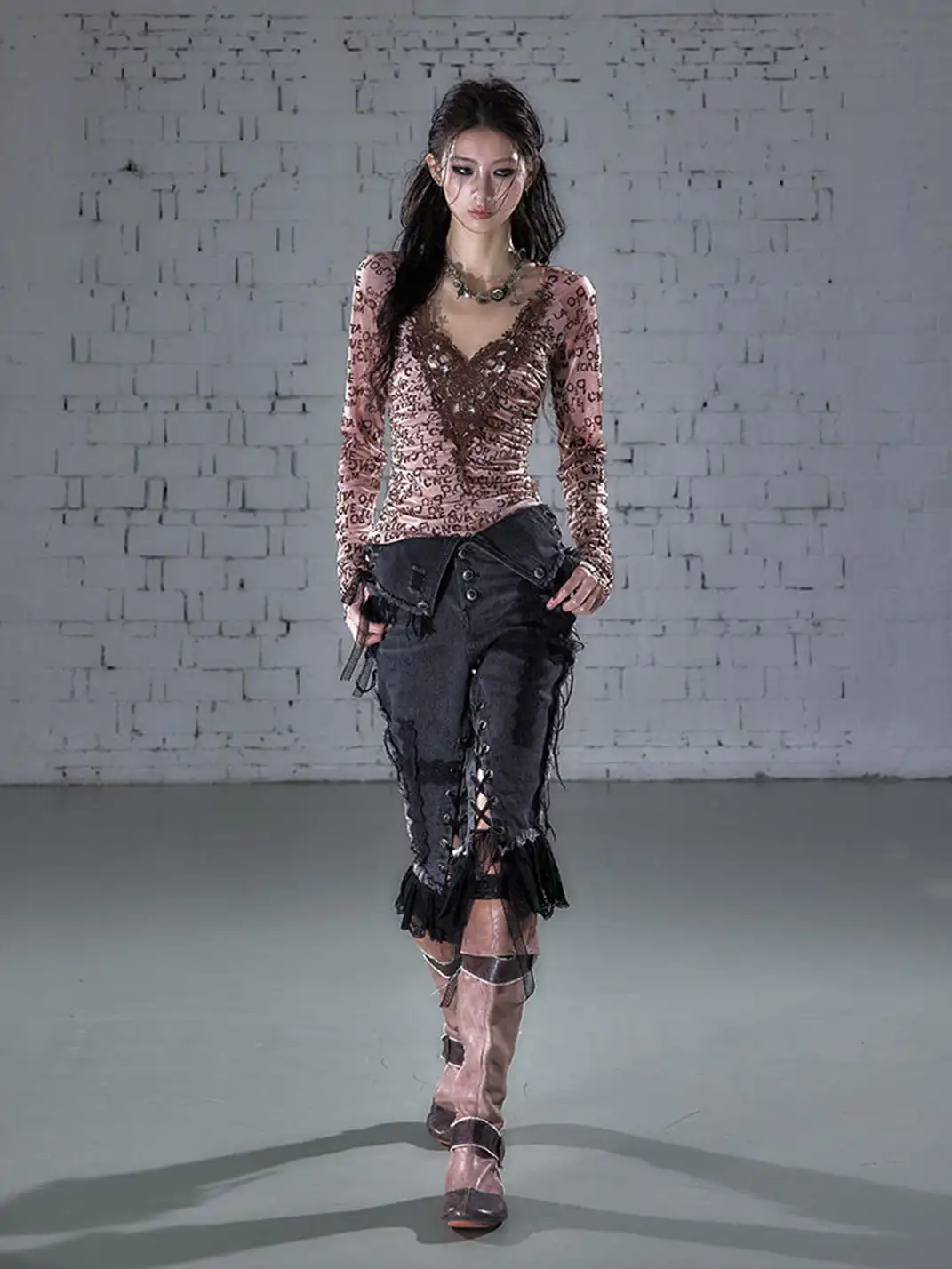 NO ROMANCE | Crochet Flocked Lace Long Sleeve Base Layer
