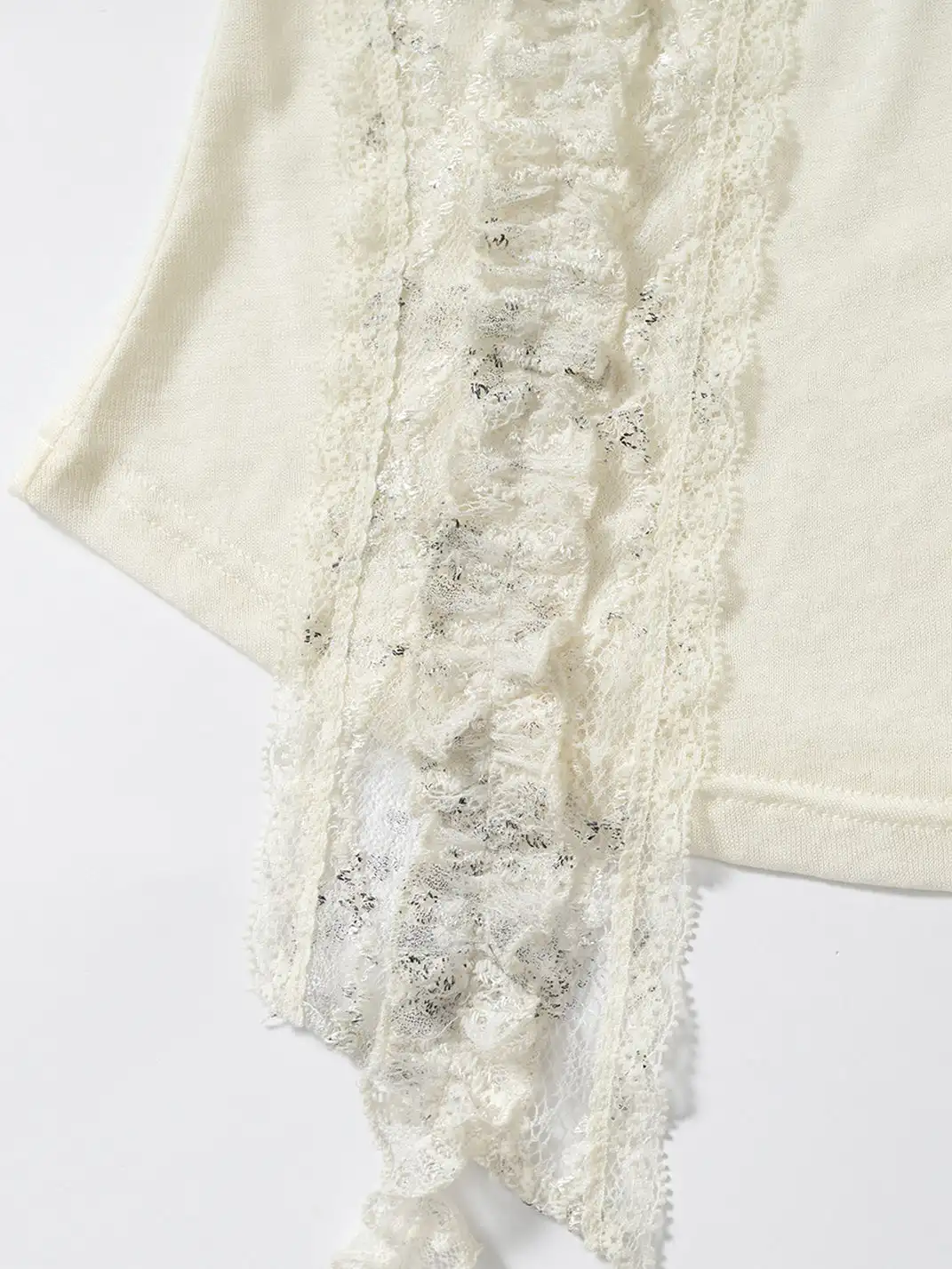 NO ROMANCE | Lace Off-Shoulder Hooded Long Sleeve T-Shirt