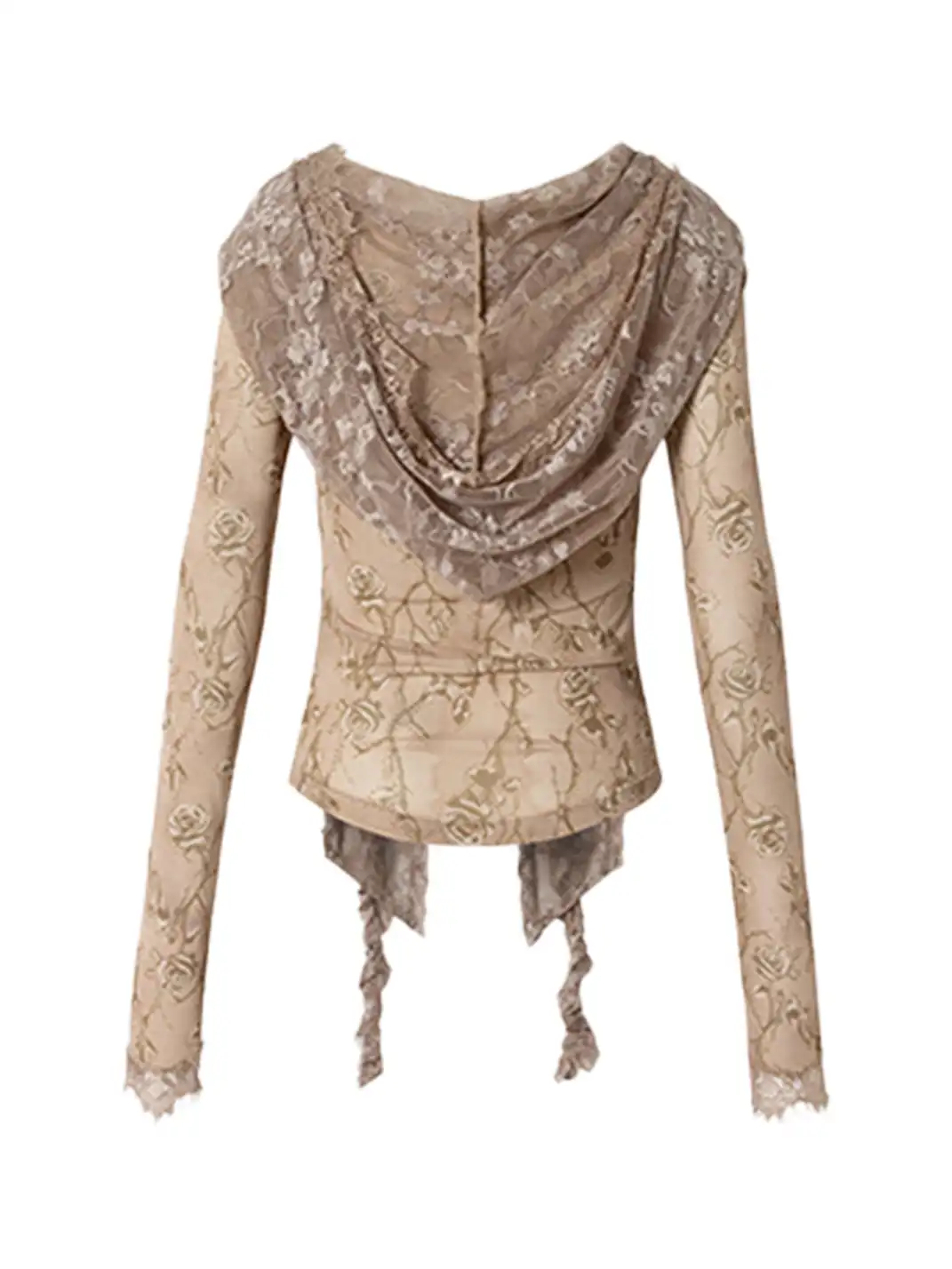 NO ROMANCE | Lace Off-Shoulder Hooded Long Sleeve T-Shirt