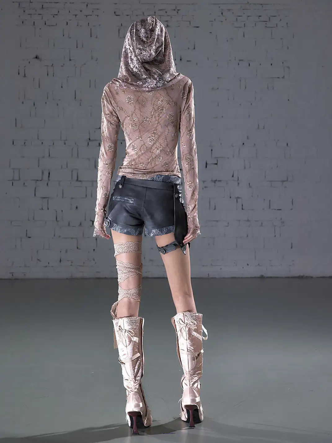 NO ROMANCE | Lace Off-Shoulder Hooded Long Sleeve T-Shirt