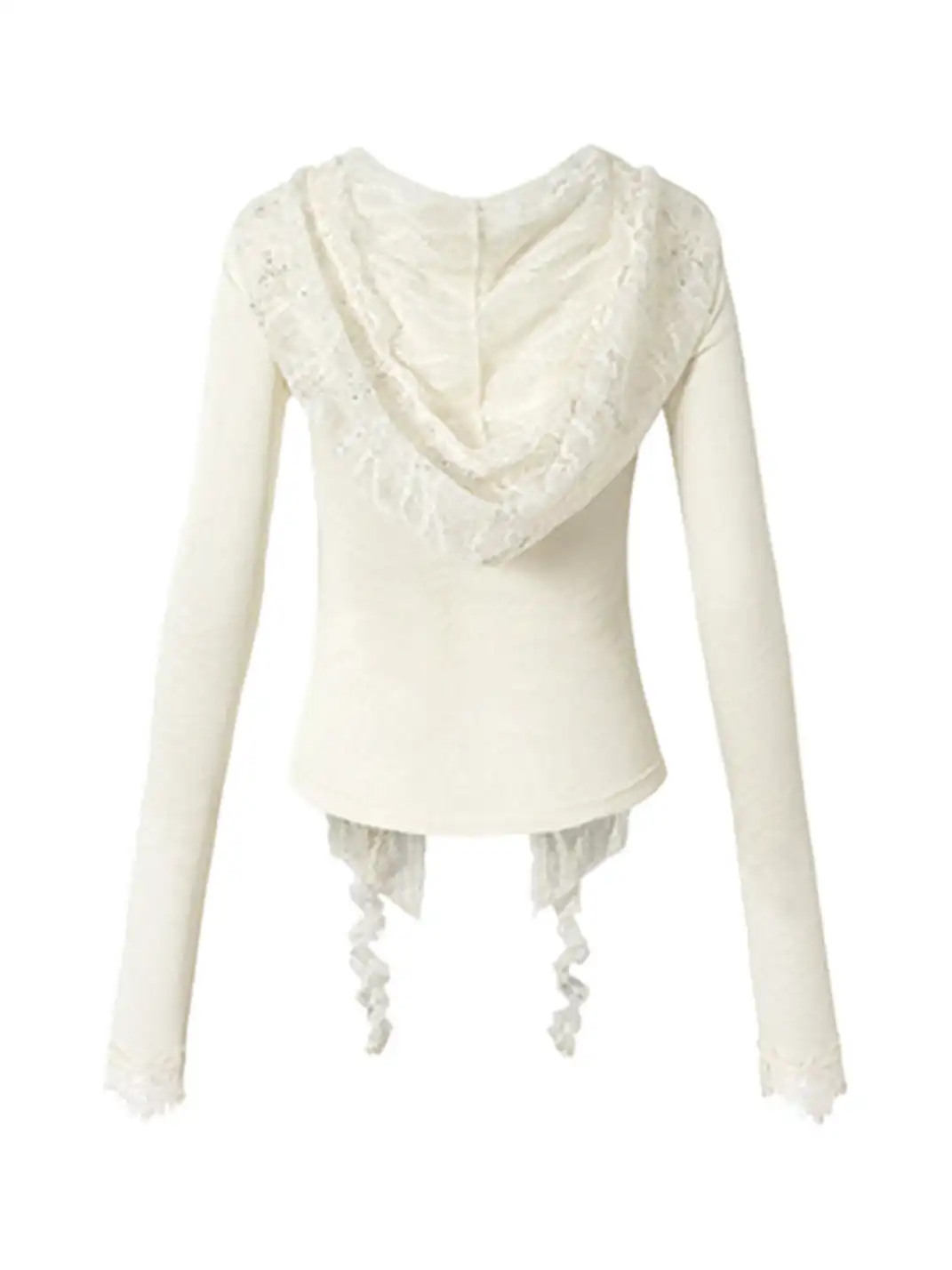 NO ROMANCE | Lace Off-Shoulder Hooded Long Sleeve T-Shirt