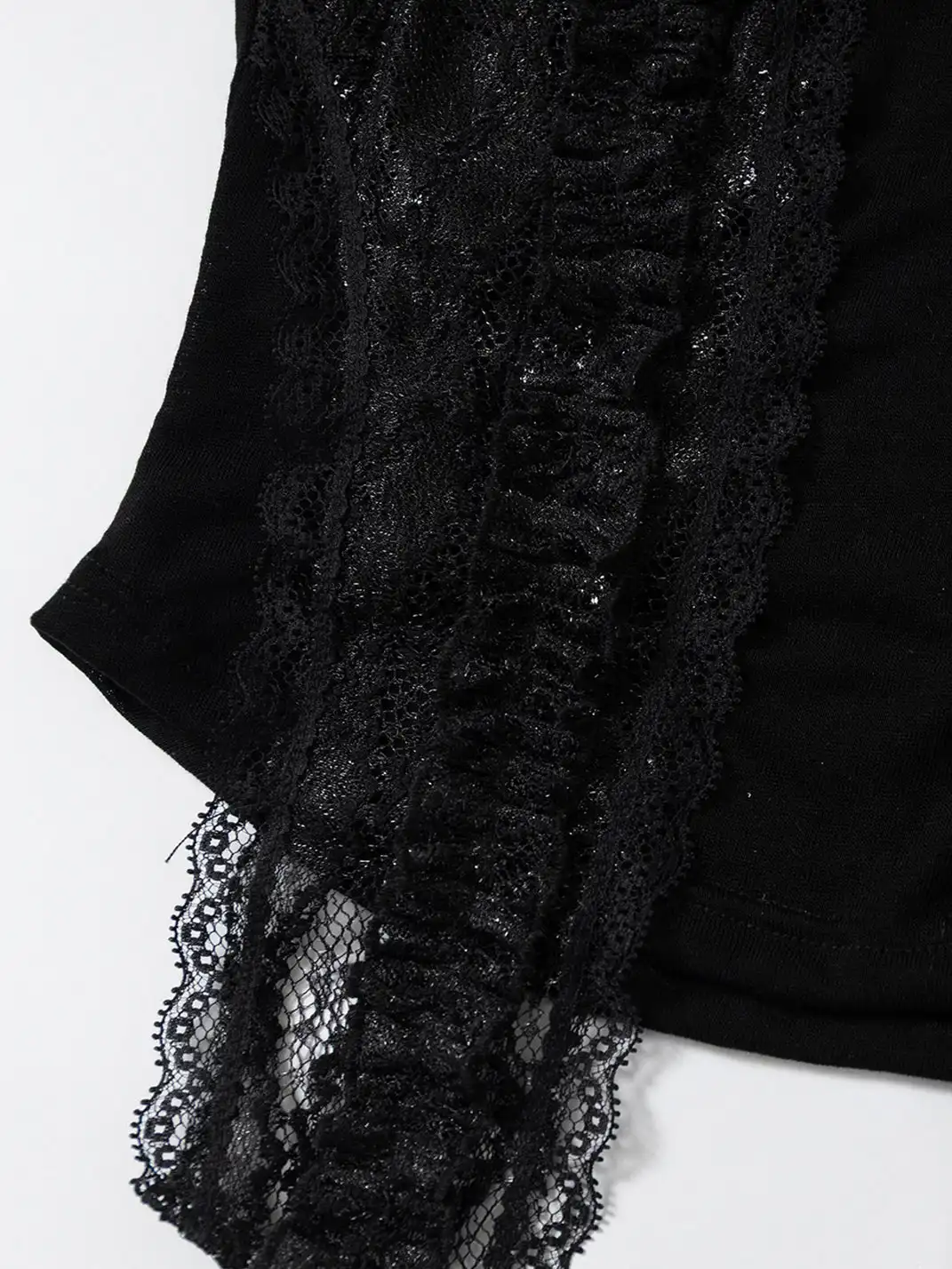 NO ROMANCE | Lace Off-Shoulder Hooded Long Sleeve T-Shirt