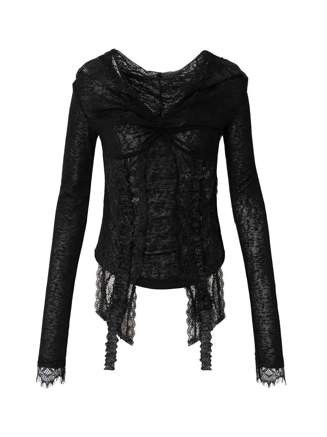 NO ROMANCE | Lace Off-Shoulder Hooded Long Sleeve T-Shirt