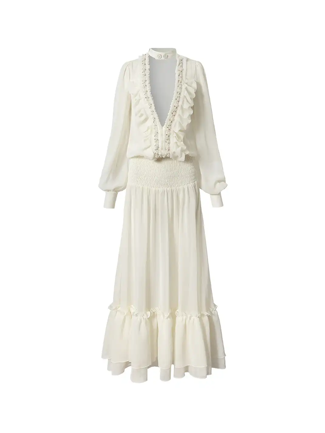 NO ROMANCE | Ruched Deep V-neck Chiffon Long Sleeve Dress