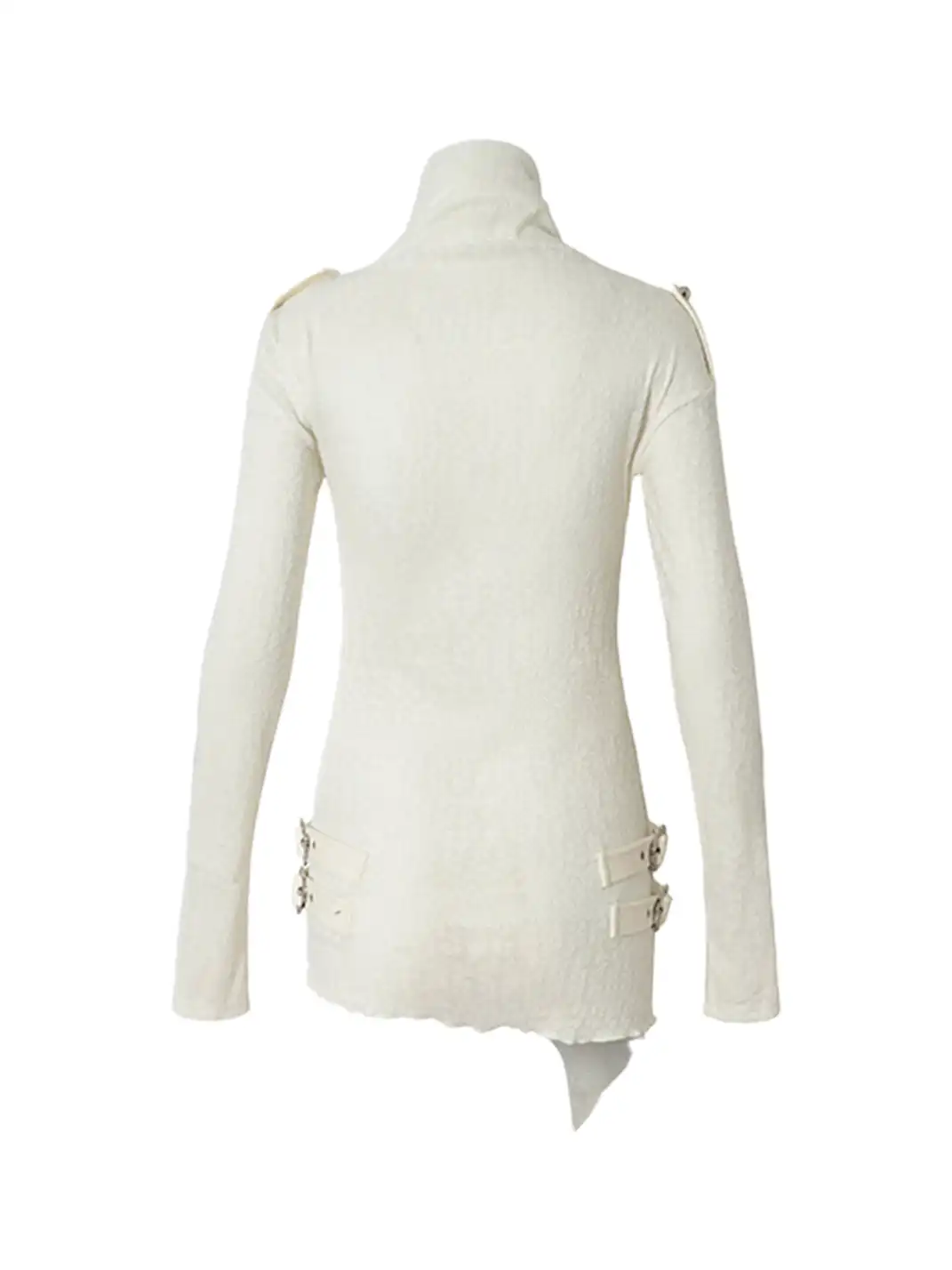 NO ROMANCE | Standing Collar Asymmetric Jacquard Knit Long Sleeve Top