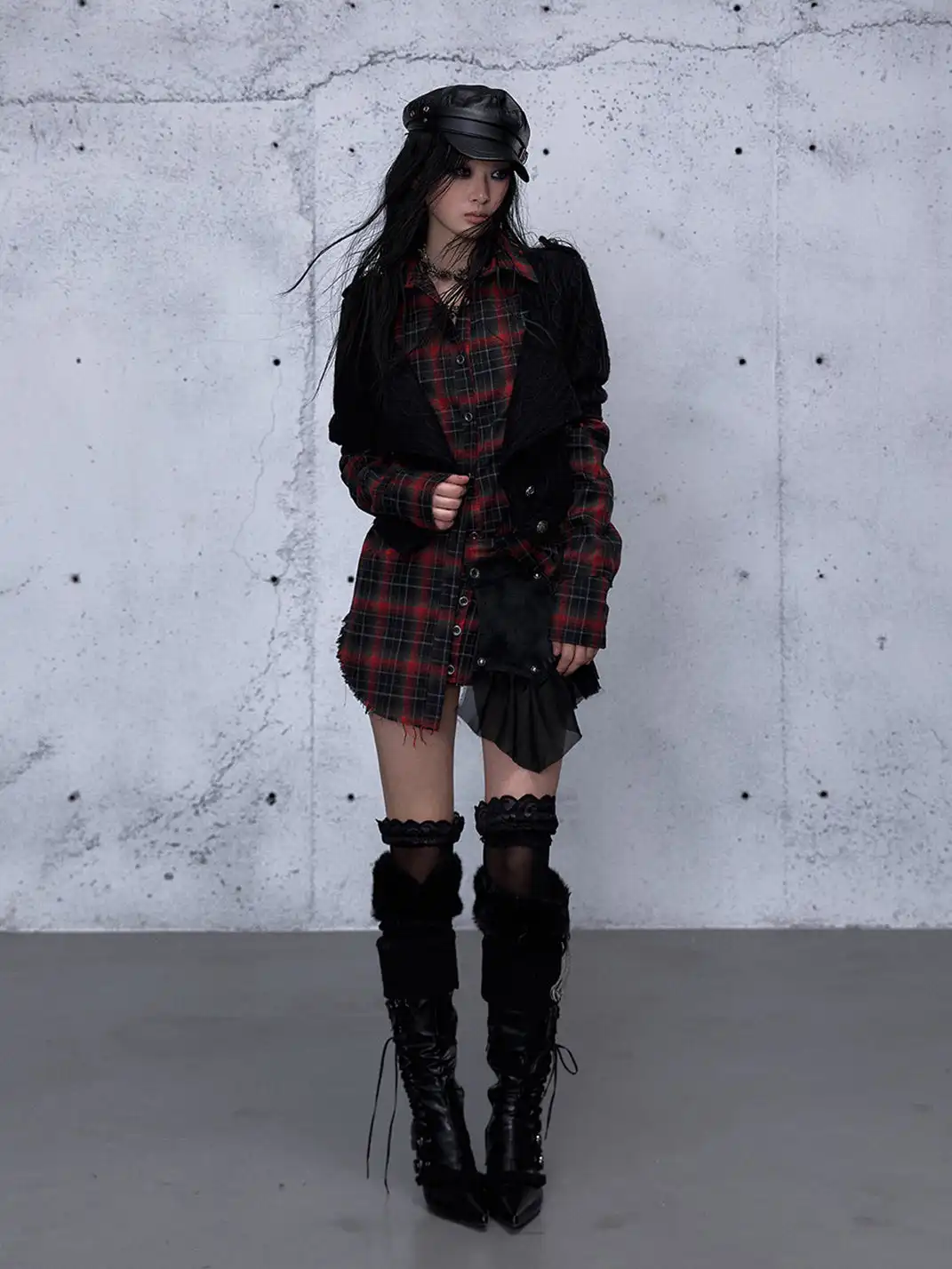 NO ROMANCE | Fake Two-Piece Plaid Knitted Irregular Shirt