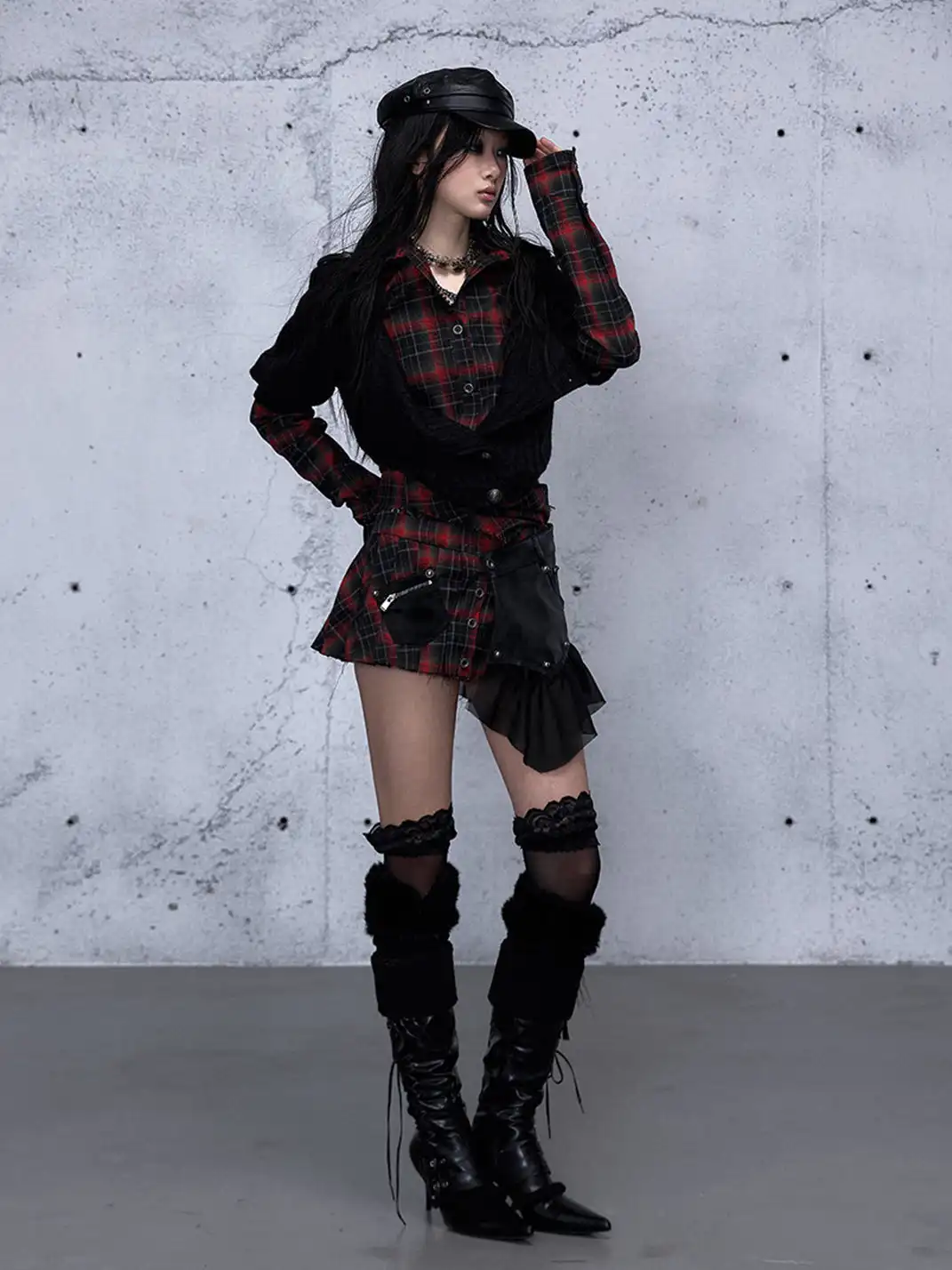 NO ROMANCE | Fake Two-Piece Plaid Knitted Irregular Shirt