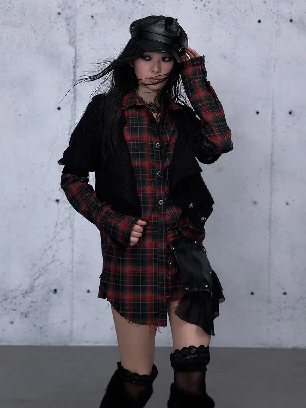 NO ROMANCE | Fake Two-Piece Plaid Knitted Irregular Shirt