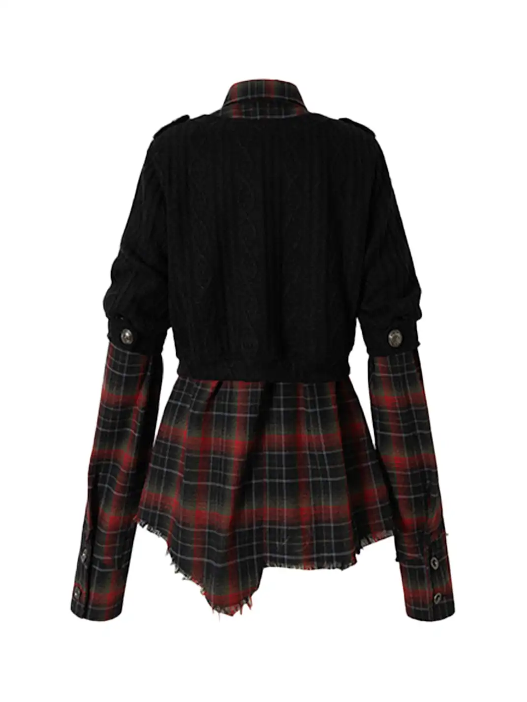 NO ROMANCE | Fake Two-Piece Plaid Knitted Irregular Shirt