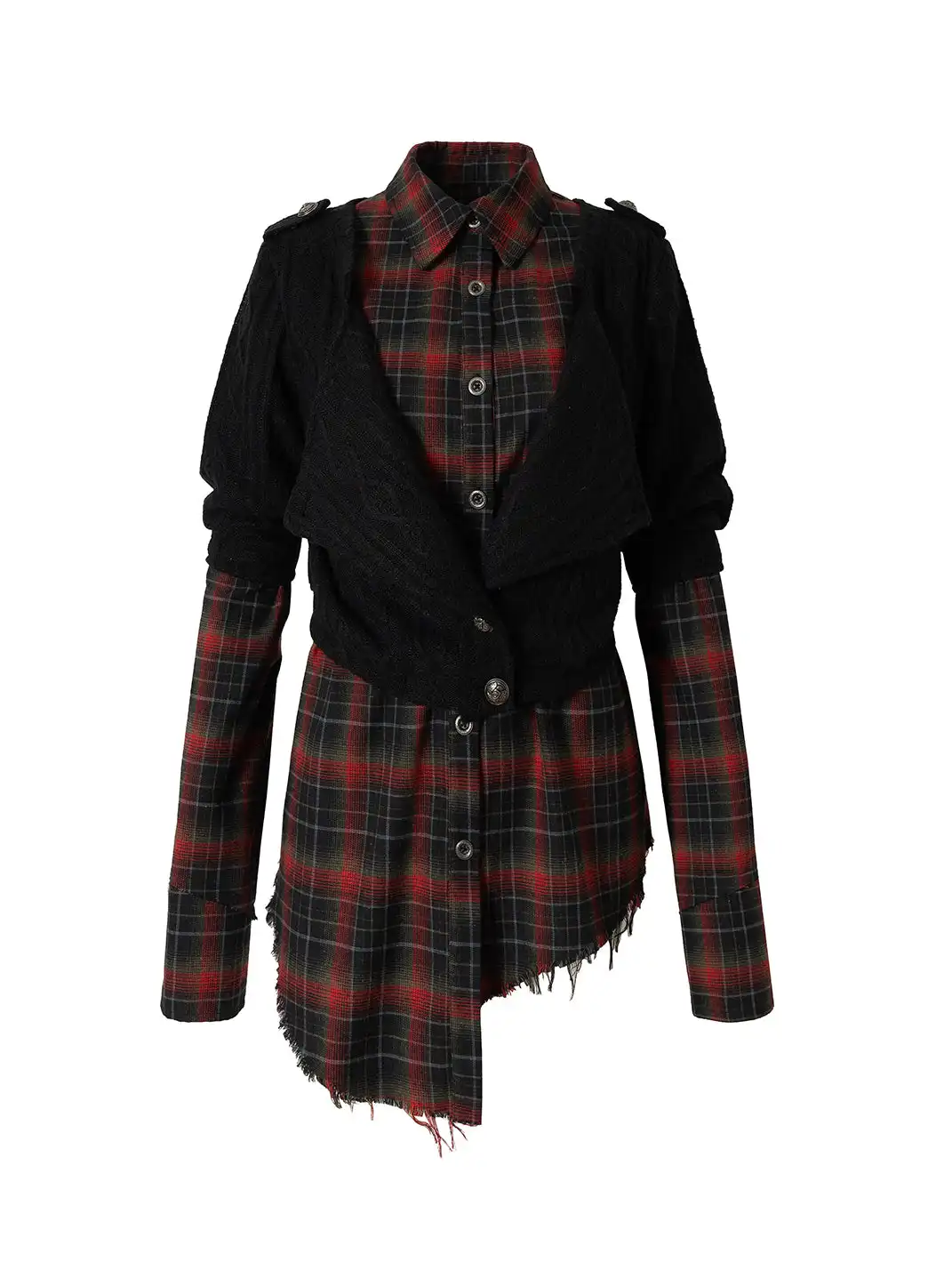 NO ROMANCE | Fake Two-Piece Plaid Knitted Irregular Shirt
