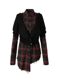 NO ROMANCE | Fake Two-Piece Plaid Knitted Irregular Shirt