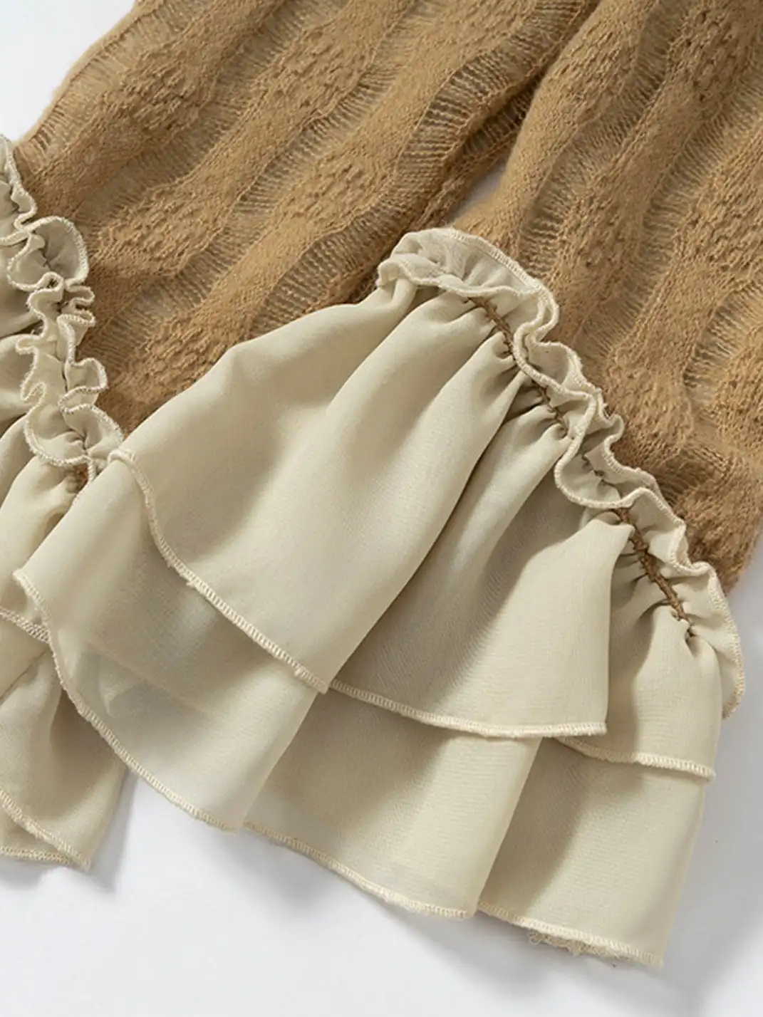 NO ROMANCE | Ruffled Knit Chiffon Flare Sleeve Cardigan Top