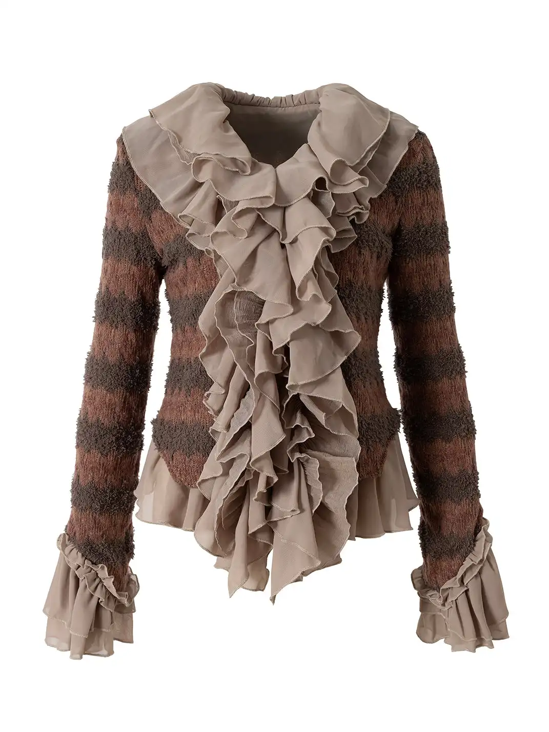 NO ROMANCE | Ruffled Knit Chiffon Flare Sleeve Cardigan Top