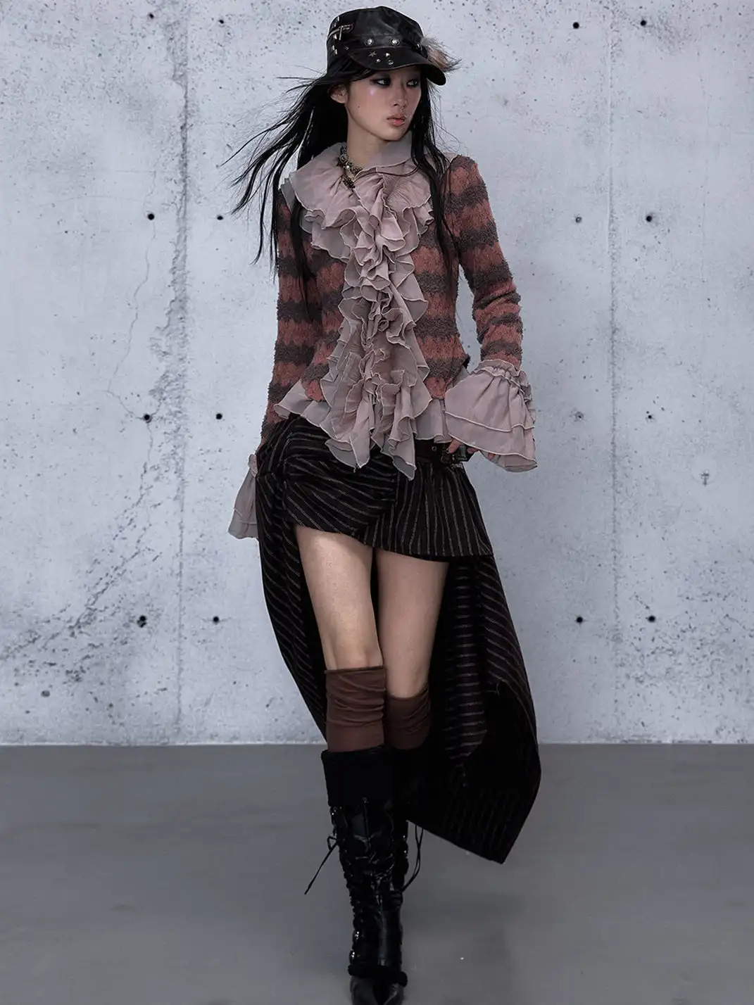 NO ROMANCE | Ruffled Knit Chiffon Flare Sleeve Cardigan Top