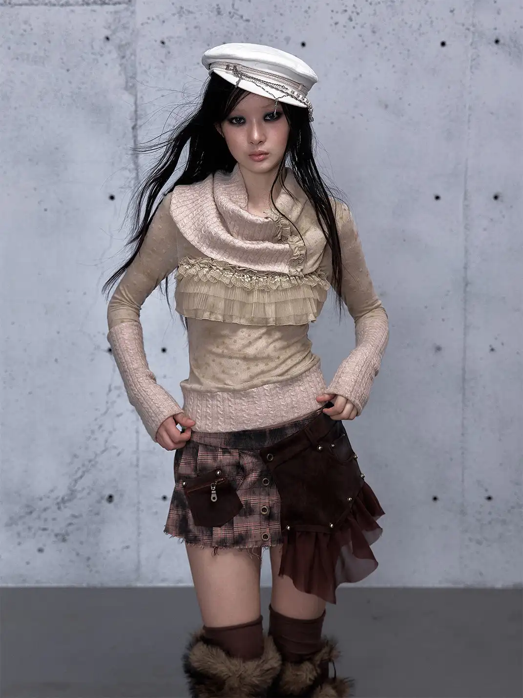 NO ROMANCE | Heavyweight Plaid Spliced Detachable Pleated Skirt