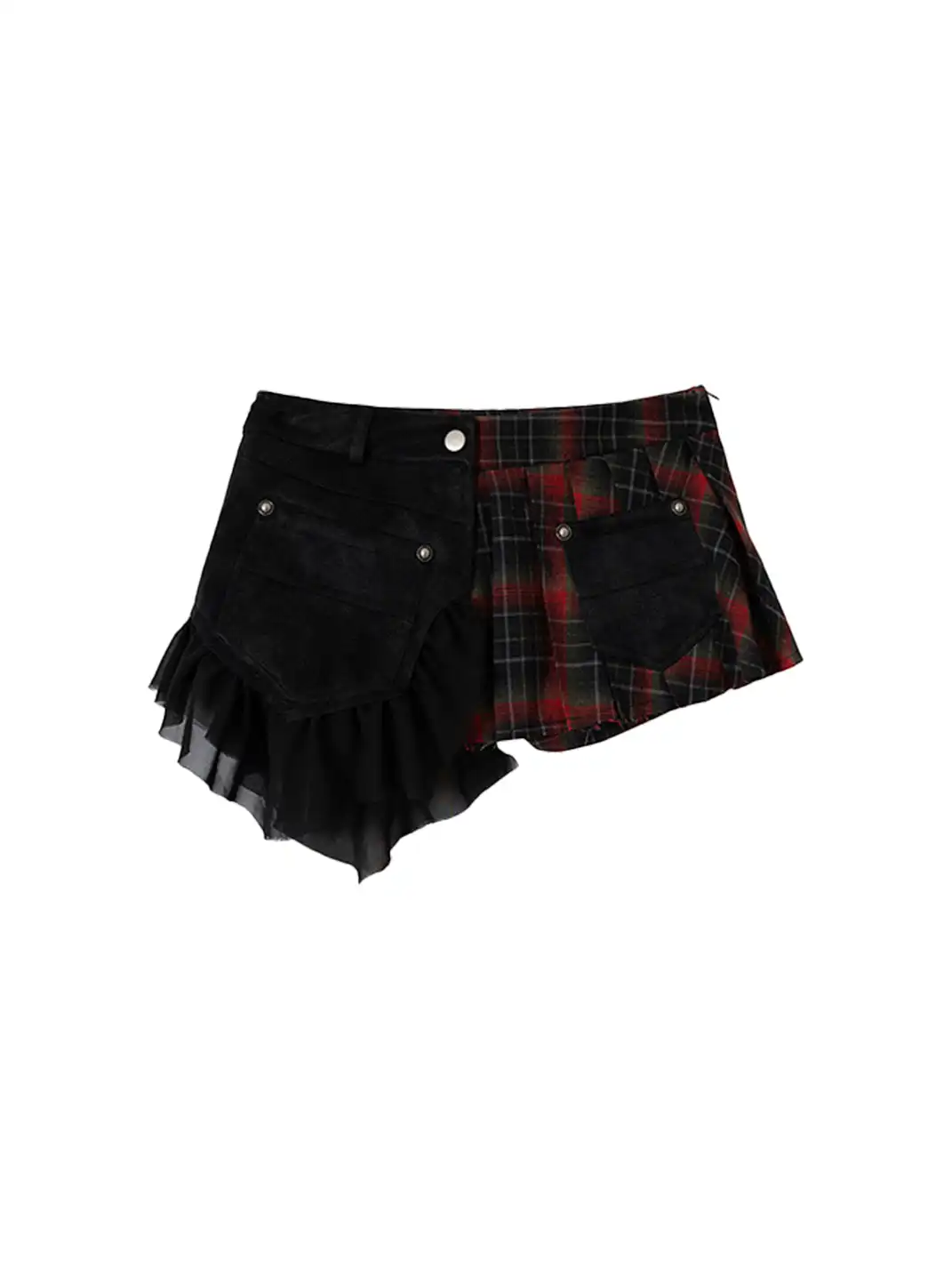 NO ROMANCE | Heavyweight Plaid Spliced Detachable Pleated Skirt
