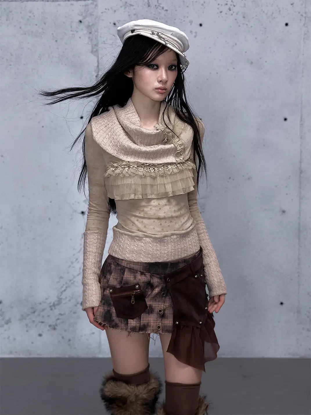 NO ROMANCE | Heavyweight Plaid Spliced Detachable Pleated Skirt