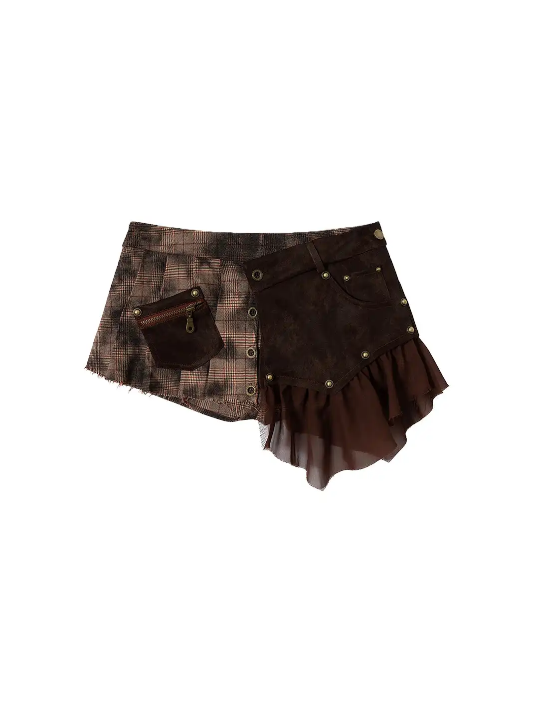 NO ROMANCE | Heavyweight Plaid Spliced Detachable Pleated Skirt