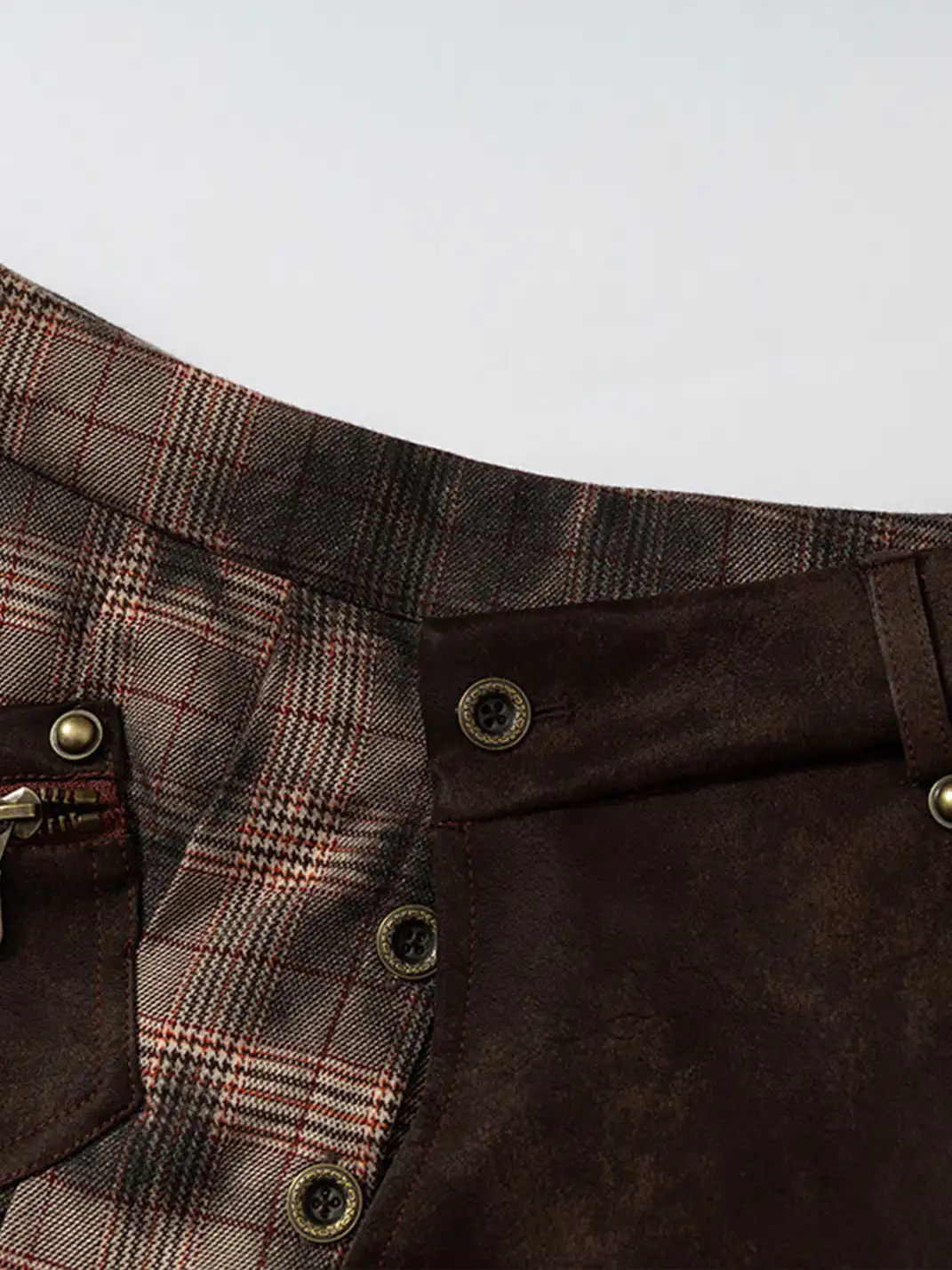 NO ROMANCE | Heavyweight Plaid Spliced Detachable Pleated Skirt