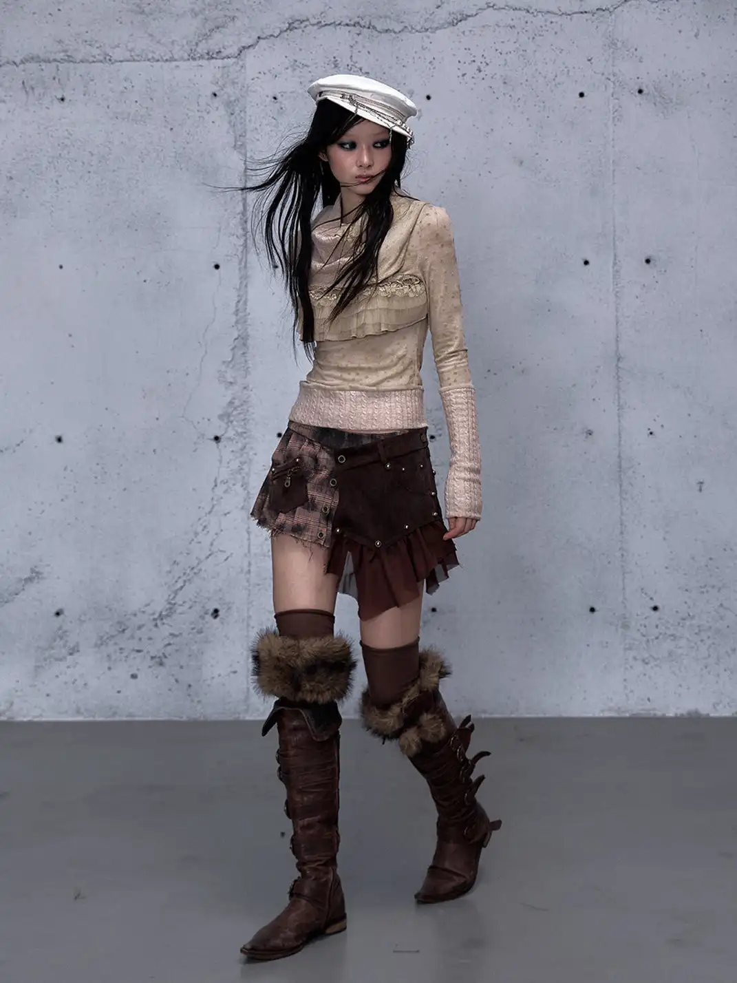 NO ROMANCE | Heavyweight Plaid Spliced Detachable Pleated Skirt