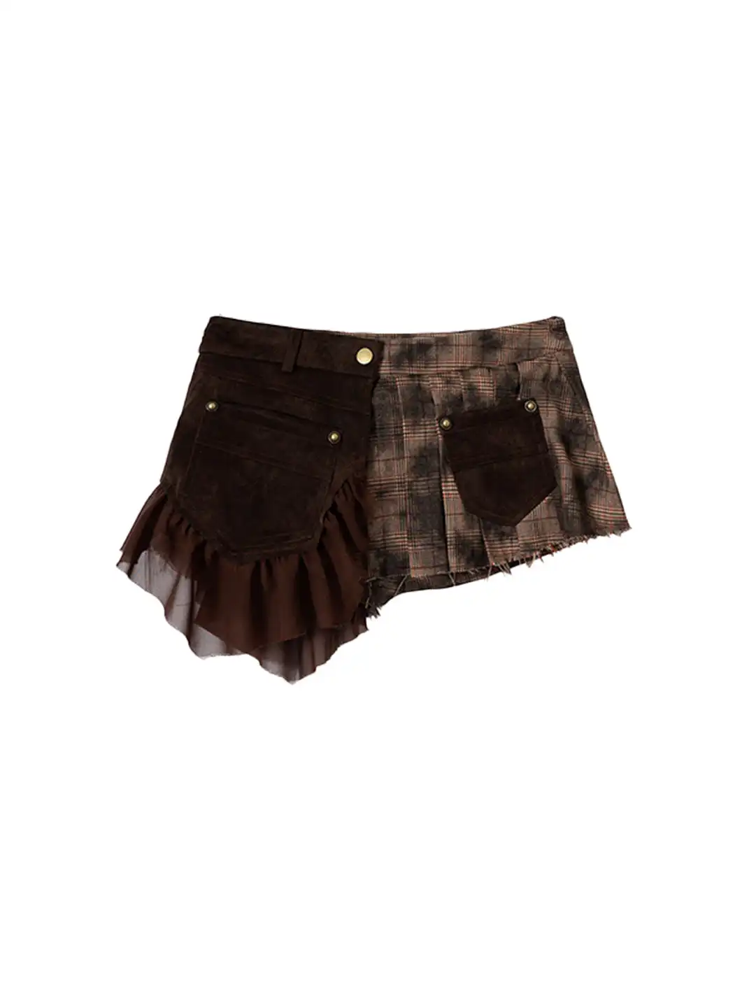 NO ROMANCE | Heavyweight Plaid Spliced Detachable Pleated Skirt
