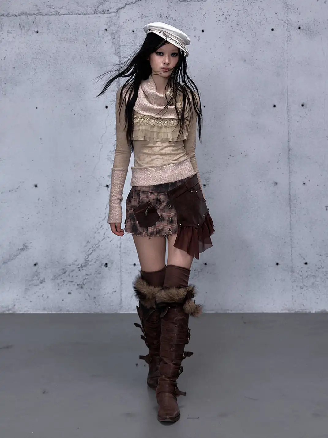 NO ROMANCE | Heavyweight Plaid Spliced Detachable Pleated Skirt