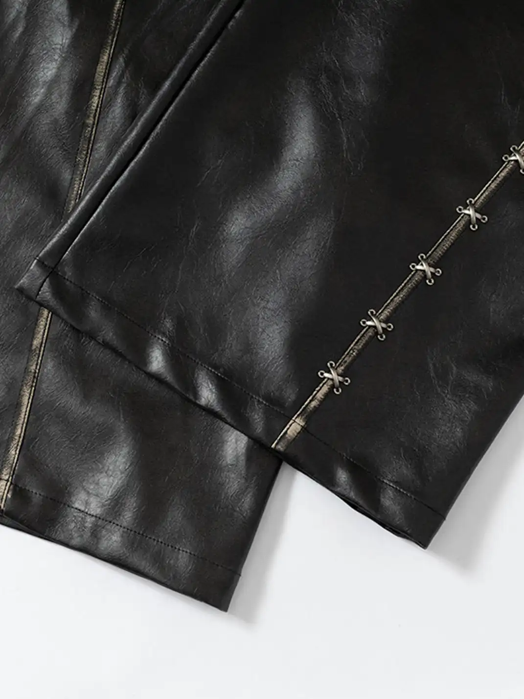 NO ROMANCE | Fake Two-Piece Embroidered Brushed Leather Pants