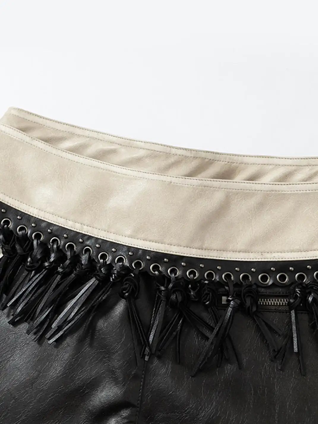 NO ROMANCE | Fake Two-Piece Embroidered Brushed Leather Pants