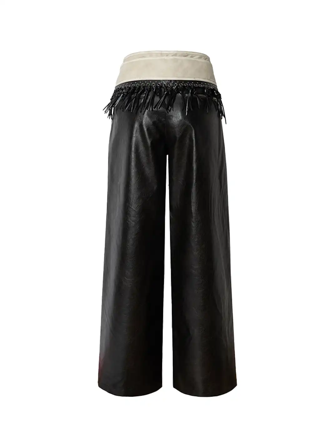NO ROMANCE | Fake Two-Piece Embroidered Brushed Leather Pants