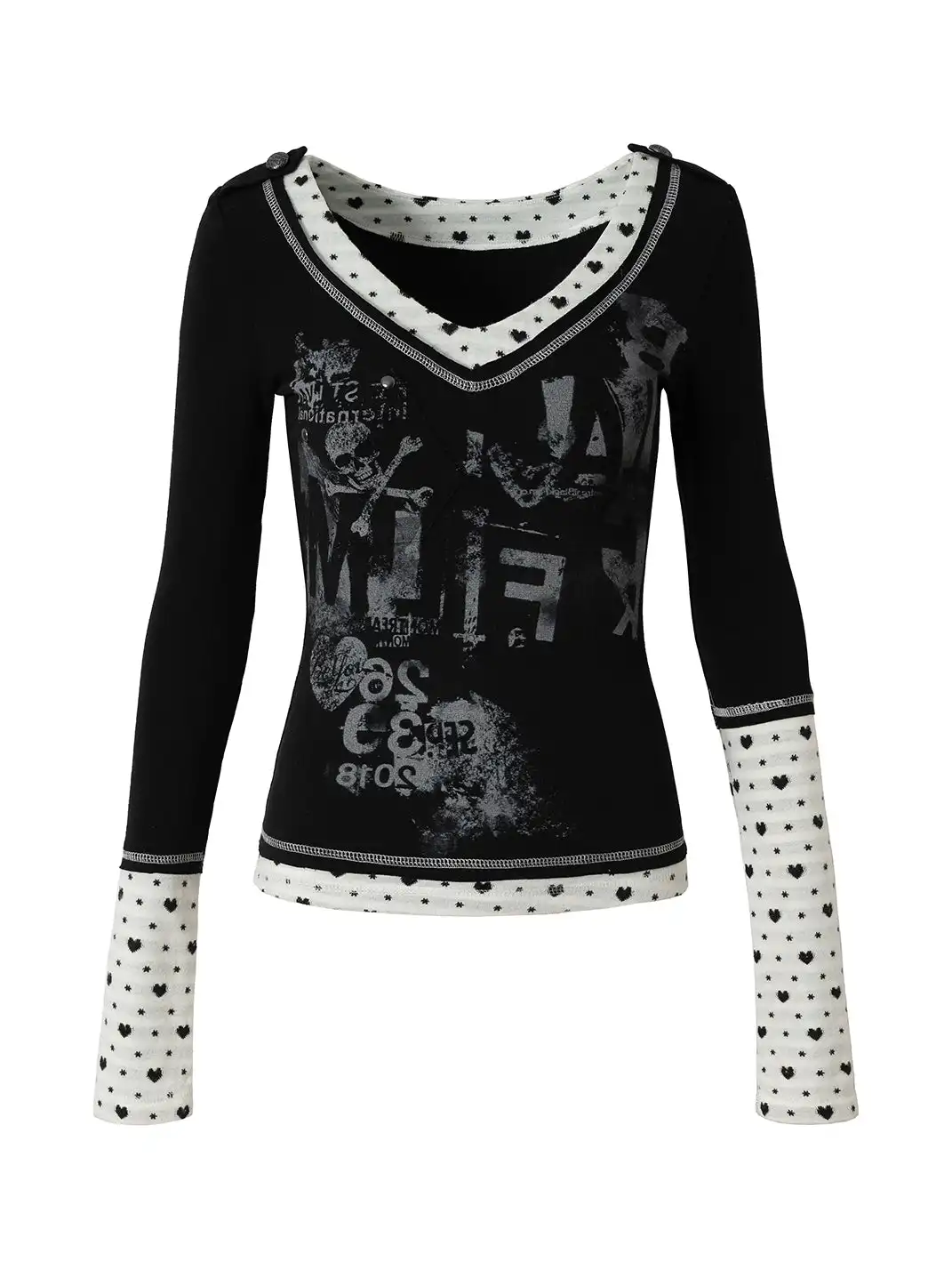 NO ROMANCE | V-Neck Spliced Stretch Base Layer Top