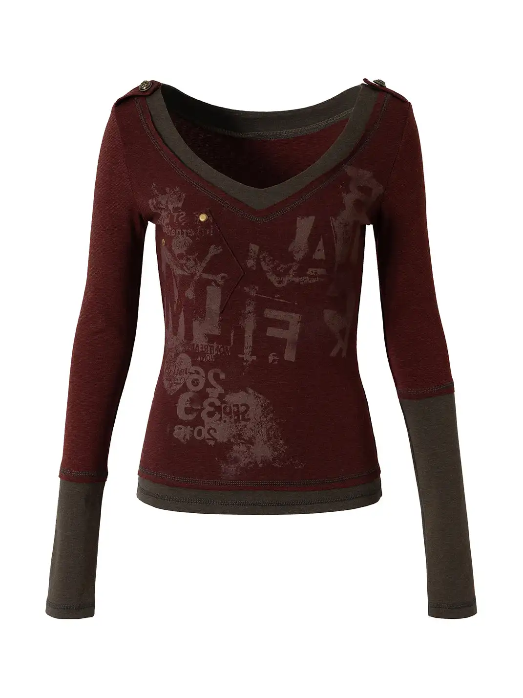 NO ROMANCE | V-Neck Spliced Stretch Base Layer Top
