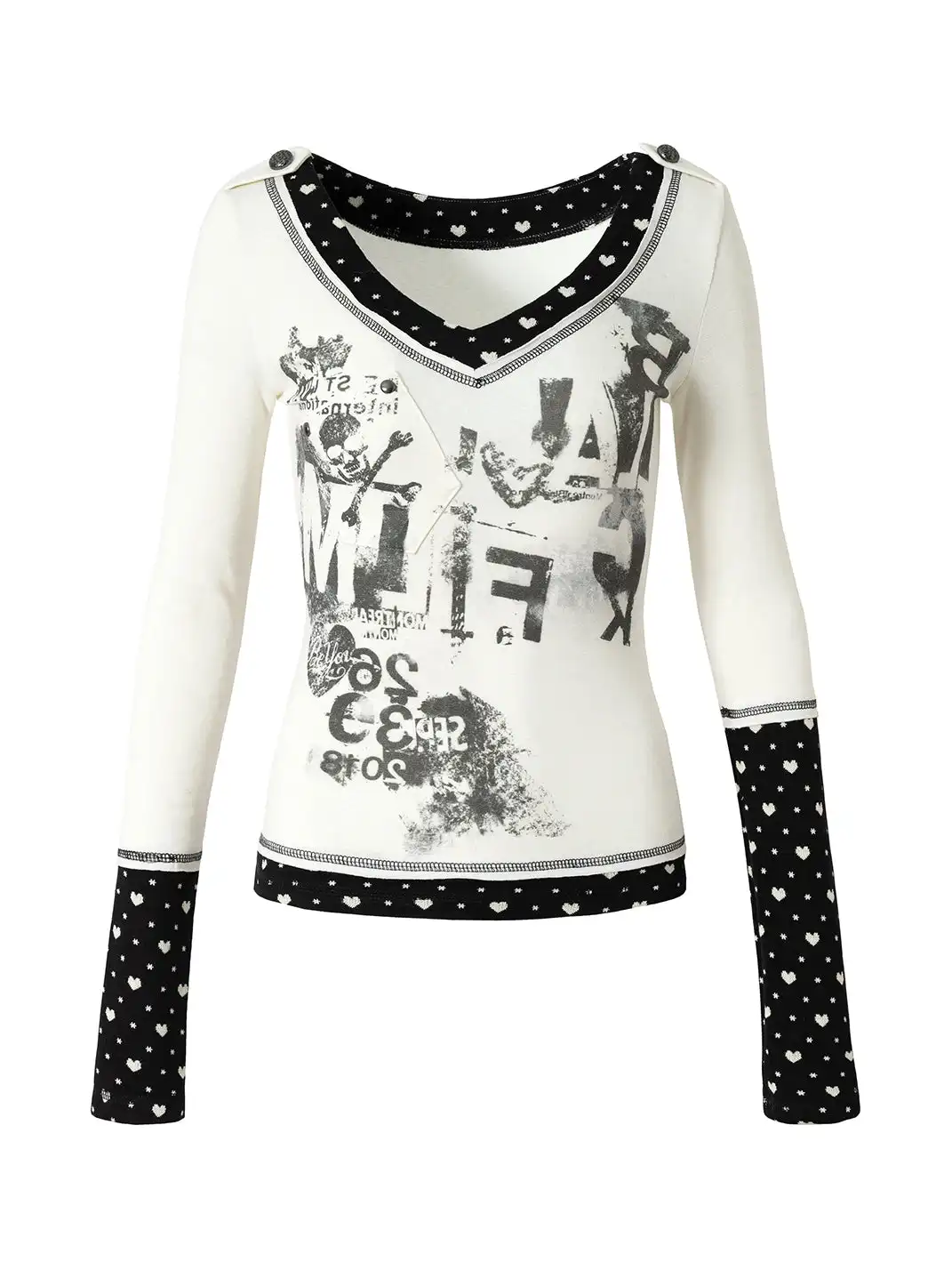 NO ROMANCE | V-Neck Spliced Stretch Base Layer Top