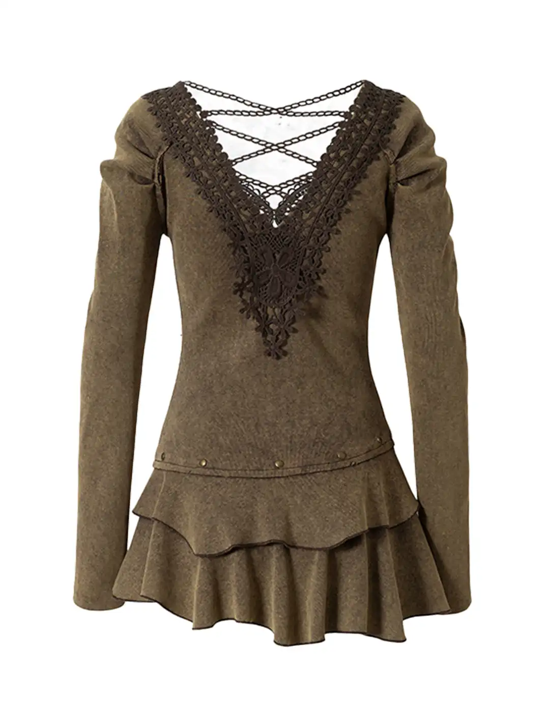NO ROMANCE | V-Neck Knitted Long Sleeve Dress