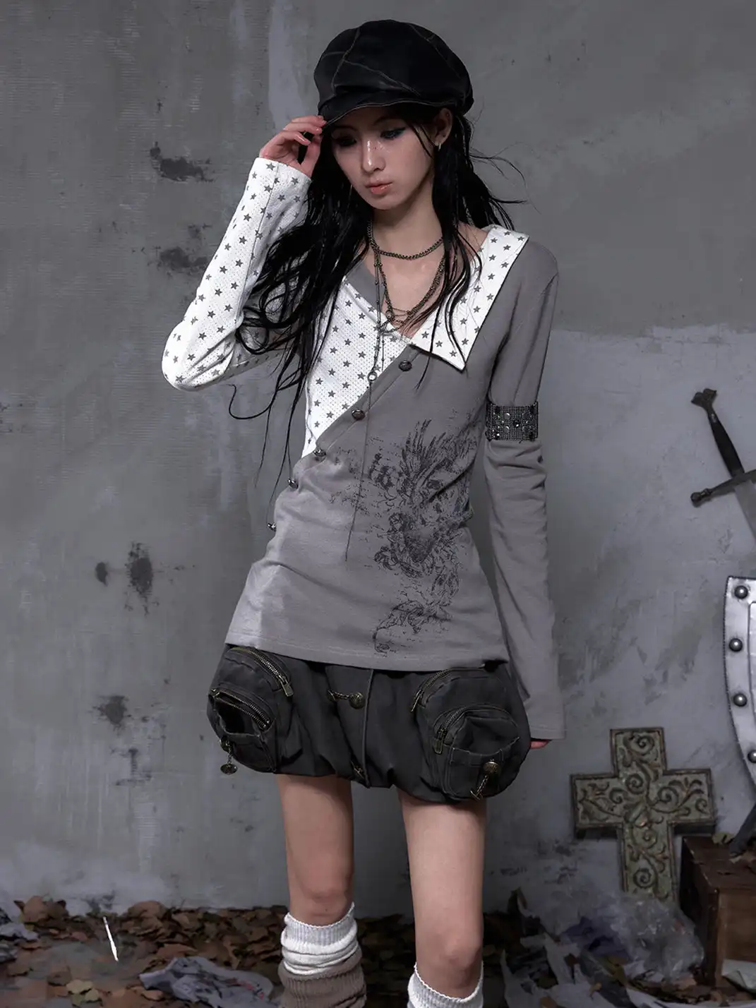 NO ROMANCE | Fake Two-Piece Striped Knitted Long Sleeve T-Shirt