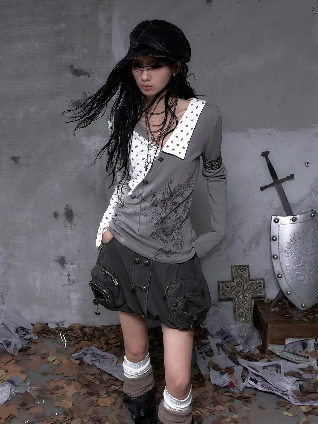 NO ROMANCE | Fake Two-Piece Striped Knitted Long Sleeve T-Shirt