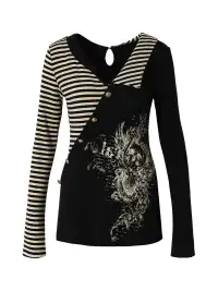 NO ROMANCE | Fake Two-Piece Striped Knitted Long Sleeve T-Shirt