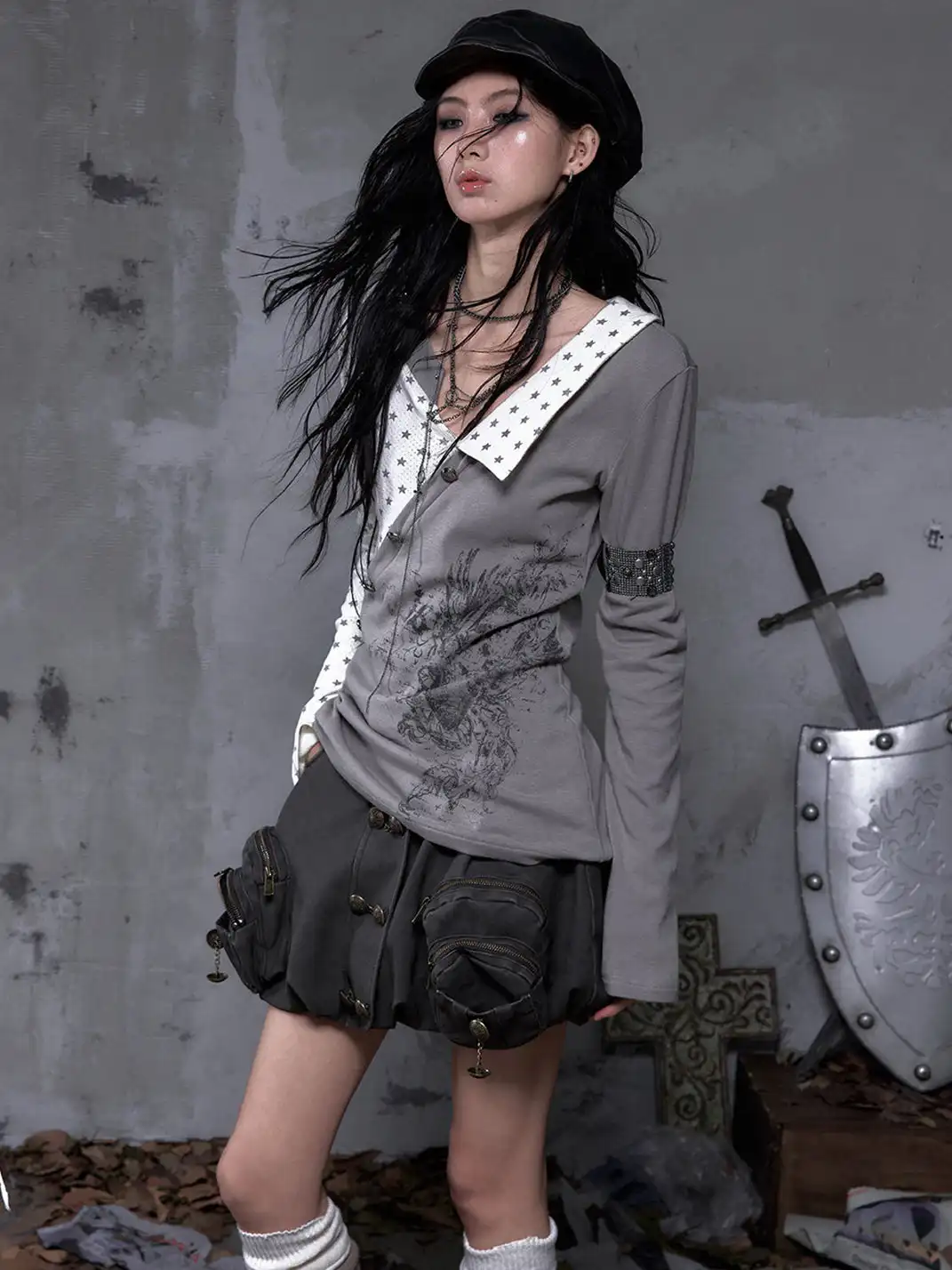 NO ROMANCE | Fake Two-Piece Striped Knitted Long Sleeve T-Shirt