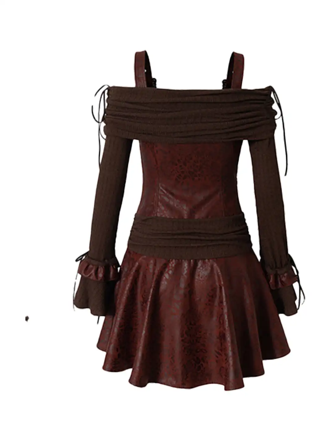 NO ROMANCE | Vintage Punk Spliced Leather Knitted Off-Shoulder Dress