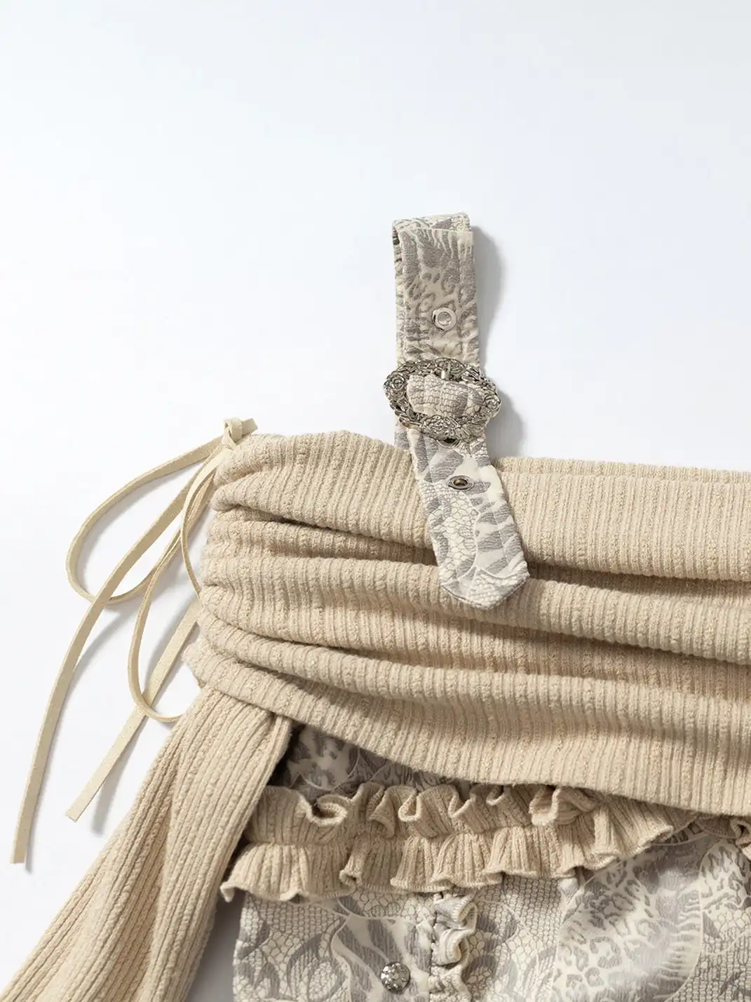 NO ROMANCE | Vintage Punk Spliced Leather Knitted Off-Shoulder Dress