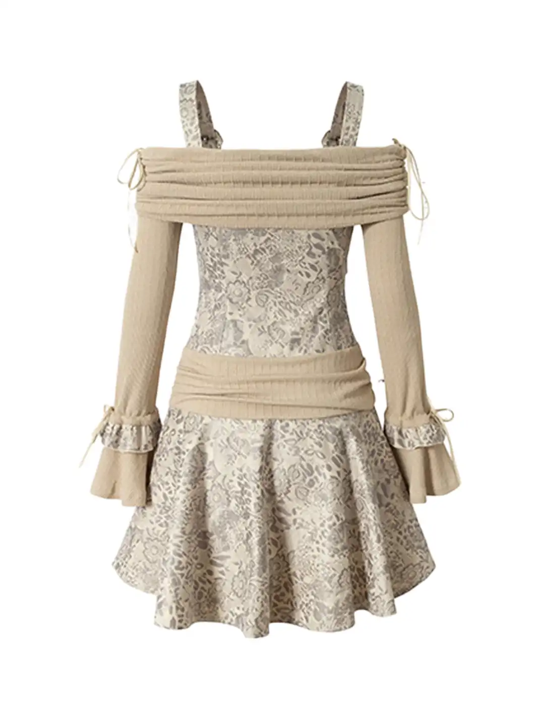 NO ROMANCE | Vintage Punk Spliced Leather Knitted Off-Shoulder Dress