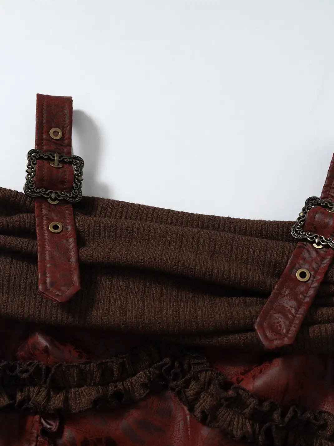 NO ROMANCE | Vintage Punk Spliced Leather Knitted Off-Shoulder Dress