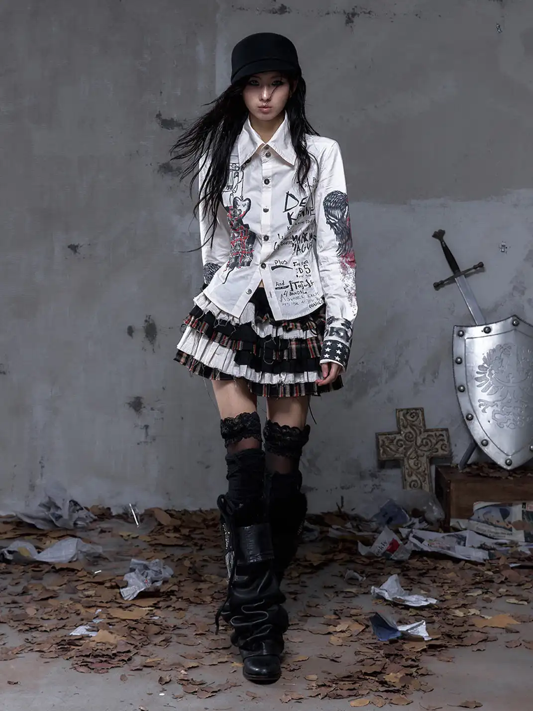 NO ROMANCE | Punk Multi-Layer Plaid Cake Skirt